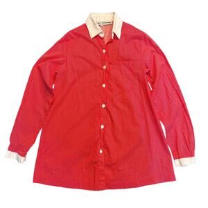 Vintage Lady Madonna Red & White Striped Button Up Shirt Long Sleeve Size M